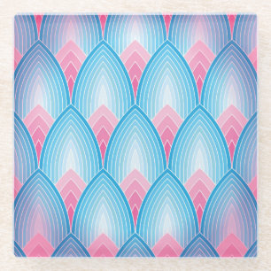 Dessous-de-verre En Verre Motif Pétal Turquoise Et Rose