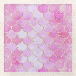 Dessous-de-verre En Verre Motif Pink Pastel & Gold Shimmer Mermaid
