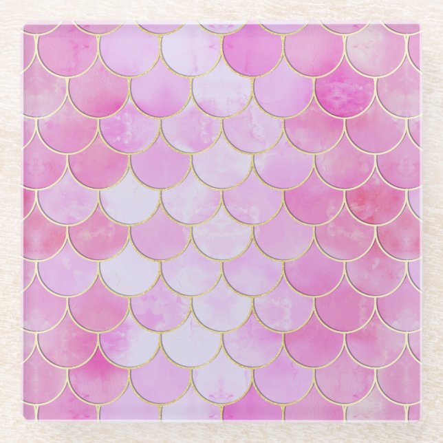 Dessous-de-verre En Verre Motif Pink Pastel & Gold Shimmer Mermaid (Devant)