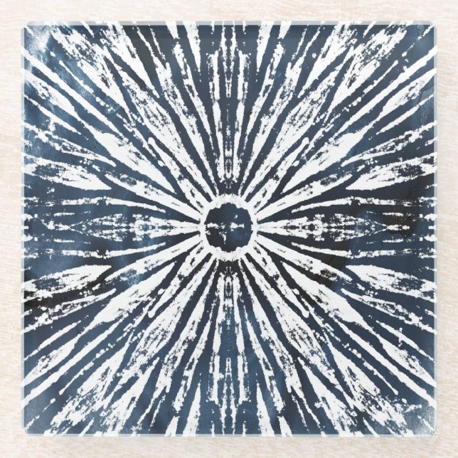 Dessous-de-verre En Verre Motif radial Indigo Ink (Devant)