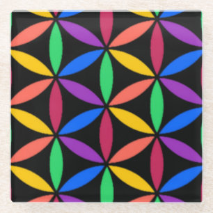 Dessous-de-verre En Verre Motif Rainbow Flower of Life