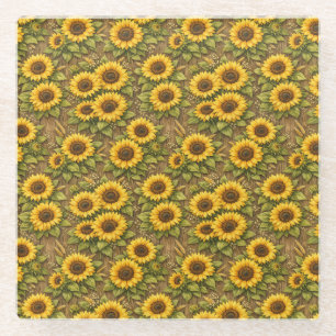Dessous-de-verre En Verre Motif répétitif sans couture de tournesol ensoleil