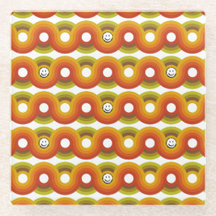 Dessous-de-verre En Verre Motif Rétro Vintage Smiley No. 02