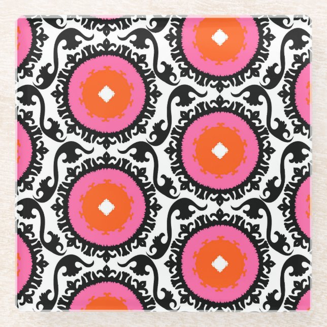 Dessous-de-verre En Verre Motif rose de Suzani (Devant)