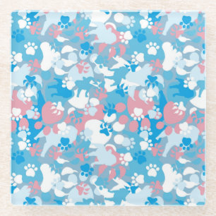 Dessous-de-verre En Verre Motif rose et bleu de chien de camouflage