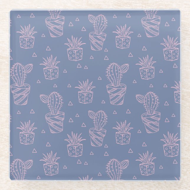 Dessous-de-verre En Verre Motif rose et pourpre de cactus de bande dessinée (Devant)