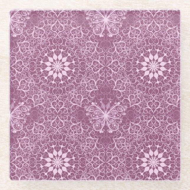 Dessous-de-verre En Verre Motif rose vintage (Devant)