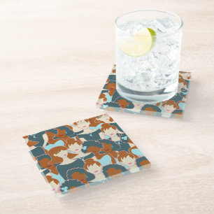 Dessous-de-verre En Verre Motif sans couture avec filles noires et blanches