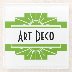 Dessous-de-verre En Verre Motif Sunburst Art déco en verre blanc et citron v