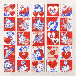 Dessous-de-verre En Verre Motif timbre de la Saint-Valentin vintage des anné