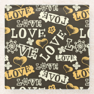 Dessous-de-verre En Verre Motif tiré par la main d'amour