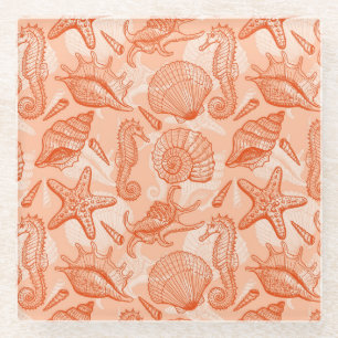 Dessous-de-verre En Verre Motif tiré par la main de mer