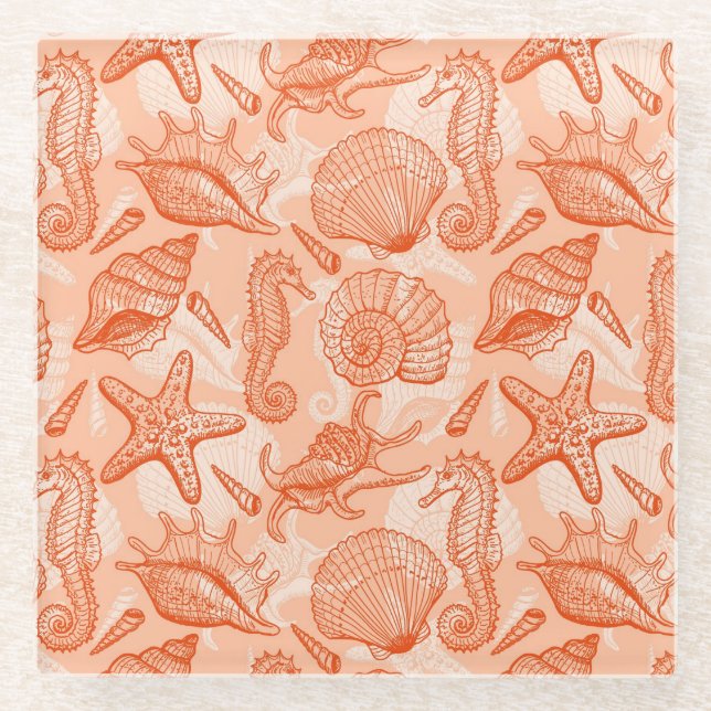 Dessous-de-verre En Verre Motif tiré par la main de mer (Devant)