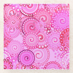 Dessous-de-verre En Verre Motif tourbillon fractal, rose et fuchsia