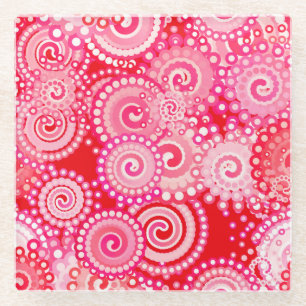 Dessous-de-verre En Verre Motif tourbillon fractal, rouge et rose chaud