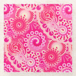 Dessous-de-verre En Verre Motif tourbillon fractal, teintes rose fuchsia