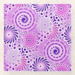 Dessous-de-verre En Verre Motif tourbillon fractal, violet, orchidée