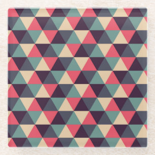 Dessous-de-verre En Verre Motif Triangle Turquoise Et Rose