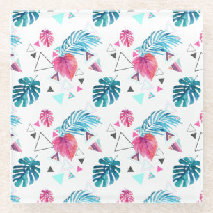 Dessous-de-verre En Verre Motif triangulaire de feuilles tropicales