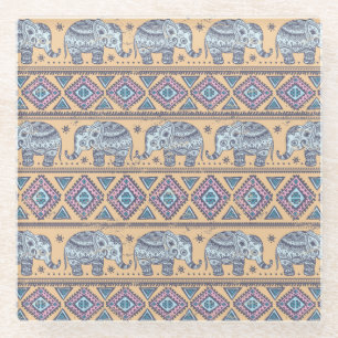 Dessous-de-verre En Verre Motif tribal Blue Ethnic Elephant