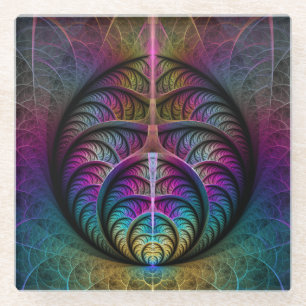 Dessous-de-verre En Verre Motif Tripant Coloré Abstrait Art Fractal