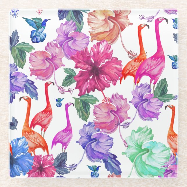 Dessous-de-verre En Verre Motif tropical d'aquarelle (Devant)