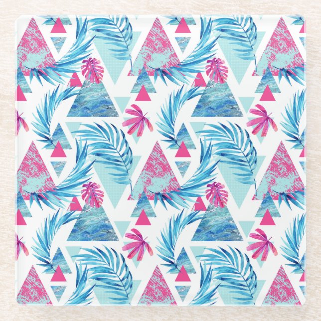 Dessous-de-verre En Verre Motif tropical de feuille d'aquarelle abstraite (Devant)