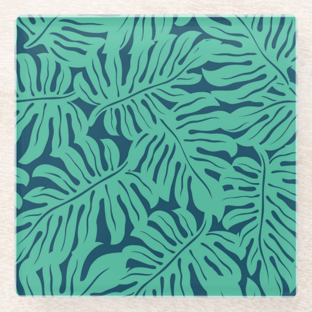 Dessous-de-verre En Verre Motif tropical de feuille de Monstera (Devant)