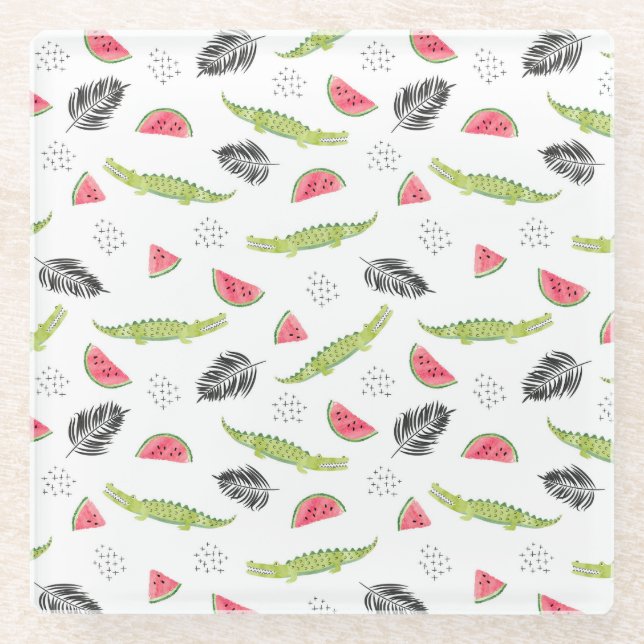 Dessous-de-verre En Verre Motif Tropical Watermelon & Crocodile (Devant)