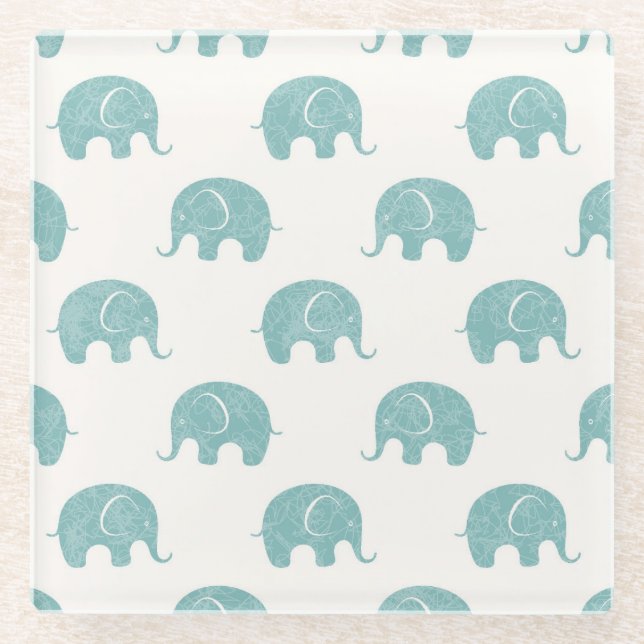 Dessous-de-verre En Verre Motif Turquoise Cute Elephant (Devant)