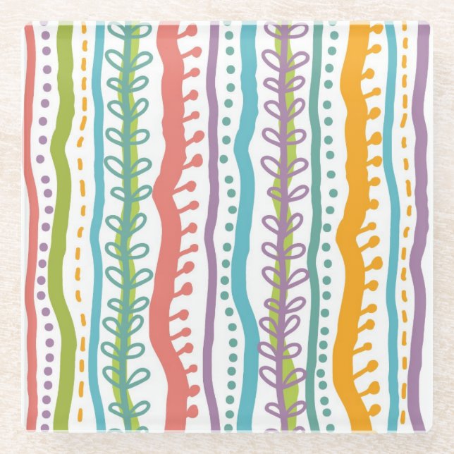 Dessous-de-verre En Verre Motif vertical des bandes Abstraites (Devant)