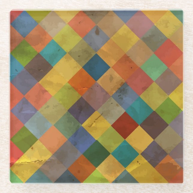 Dessous-de-verre En Verre motif Vintage. Géométrique. (Devant)