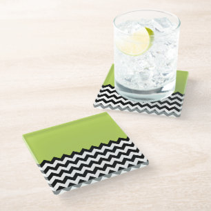 Dessous-de-verre En Verre Motif Zigzag noir et blanc, Chevron, Vert