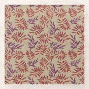 Dessous-de-verre En Verre Motifs de feuilles rouges et violettes vives sur f