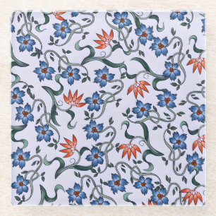 Dessous-de-verre En Verre Motifs floraux bleus vibrants avec vignes vertes