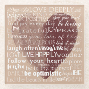 Dessous-de-verre En Verre Mots Inspirationnels Aquarelle Coeur