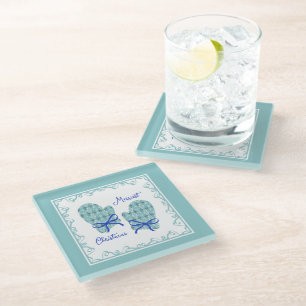 Dessous-de-verre En Verre Moufle de Noël la plus joyeuse Fête du Nœud Bleu