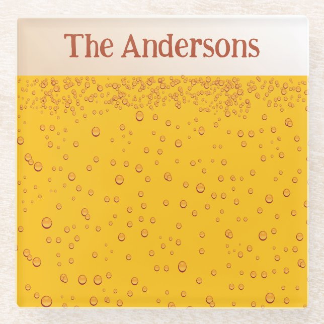 Dessous-de-verre En Verre Mousse de bière et bulles Nom personnalisé (Devant)