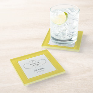 Dessous-de-verre En Verre Mr & Mrs Jaune Blanc Élégant Mariage Coeurs Chic