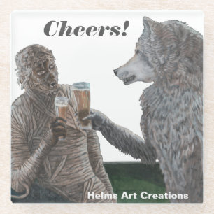 Dessous-de-verre En Verre Mummy & Werewolf Boire de la bière Art Dessous de
