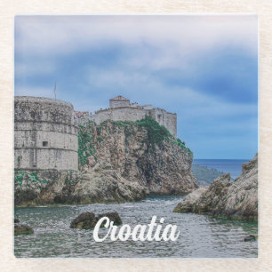 Dessous-de-verre En Verre Murs de forteresse, côte rocheuse et mer en Croati