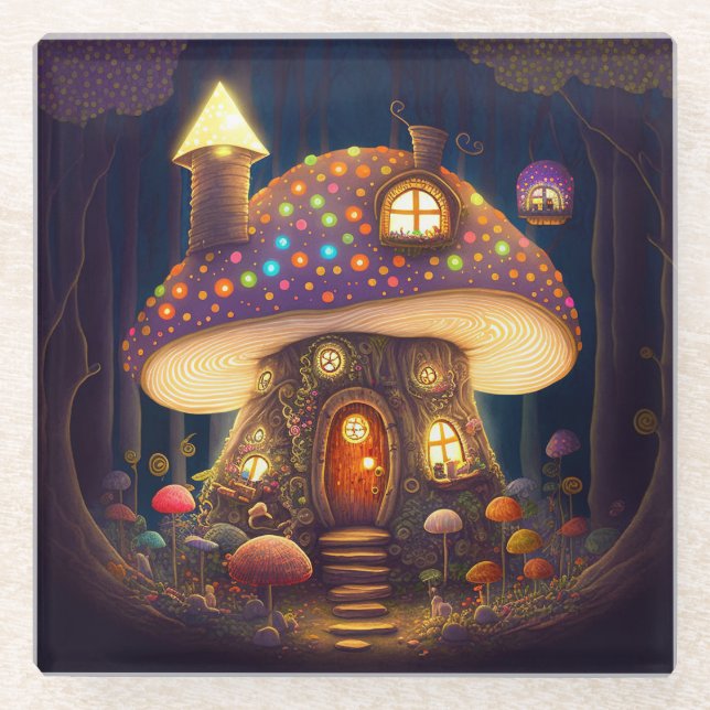 Dessous-de-verre En Verre Mushroom House Imaginaire Art (Devant)