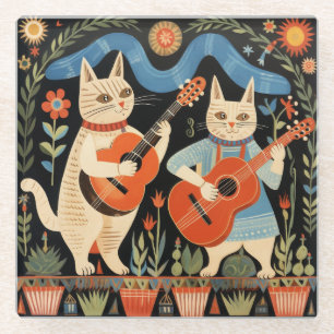 Dessous-de-verre En Verre Musical Cats Folk Art