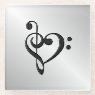 Dessous-de-verre En Verre Musique Clef Heart Distressed