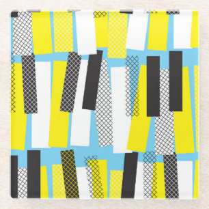 Dessous-de-verre En Verre Musique jazz, motif géométrique bleu jaune.