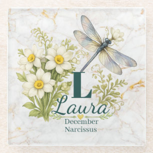 Dessous-de-verre En Verre Narcisse et libellule, fleur de naissance de décem