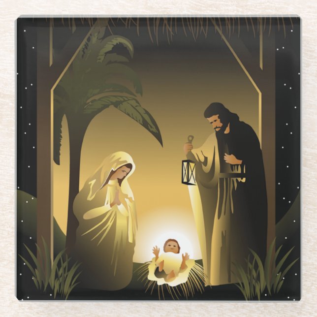 Dessous-de-verre En Verre Nativité de Noël Marie, Joseph et bébé Jésus (Devant)