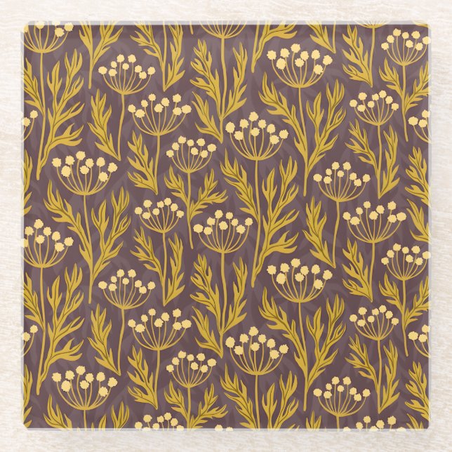 Dessous-de-verre En Verre Natural Floral Pattern: Golden Accents  Dark Canva (Devant)