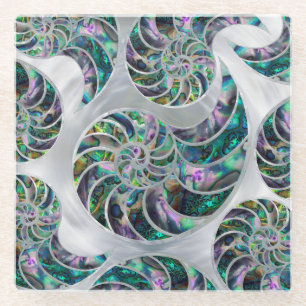 Dessous-de-verre En Verre Nautilus Shell Abalone et Pearl