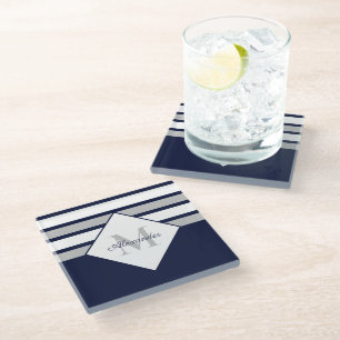 Dessous-de-verre En Verre Nautique moderne Marine Bleu Gris Gris Gris Gris R